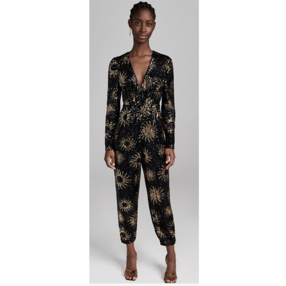 FARM RIO Sunny Mood Sequin Jumpsuit Size S Black NEW